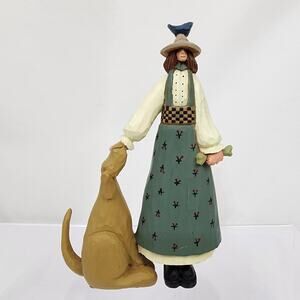 Williraye Saxony Girl & Sitting Golden Dog Figure WW1031 Bluebird Head Americana